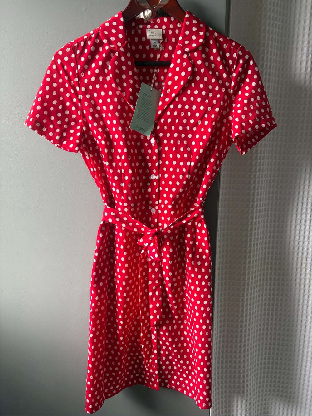 Red Polka Dot Shirt Dress with Belt